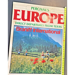 Braniff International Airlines Poster Percival's Europe Retro Advertisement 31"